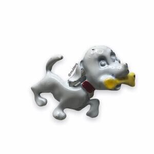 Vintage Jewelry White Puppy Dog Carrying Bone Brooch Pin